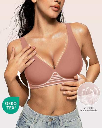 Womens Deep V Bras Wireless Comfortable Bra Supportive No Underwire Bras Tshirt Push Up Bralettes Plunge Seamless Bra - Colors A