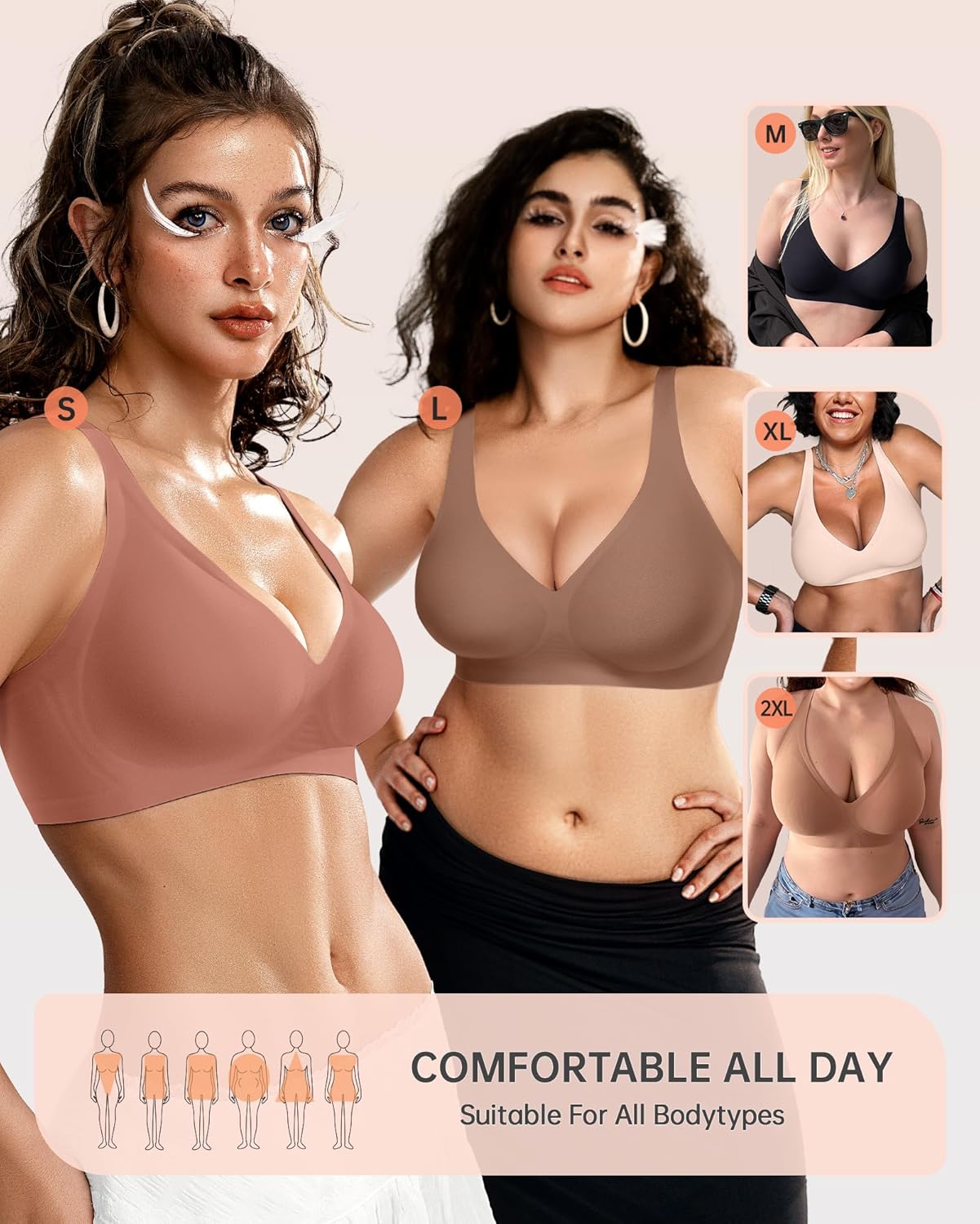 Womens Deep V Bras Wireless Comfortable Bra Supportive No Underwire Bras Tshirt Push Up Bralettes Plunge Seamless Bra - Colors A