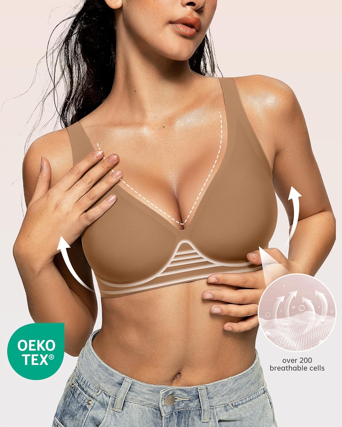 Womens Deep V Bras Wireless Comfortable Bra Supportive No Underwire Bras Tshirt Push Up Bralettes Plunge Seamless Bra - Colors A