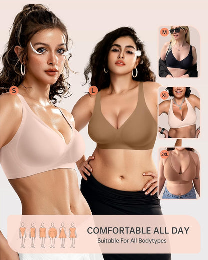 Womens Deep V Bras Wireless Comfortable Bra Supportive No Underwire Bras Tshirt Push Up Bralettes Plunge Seamless Bra - Colors A