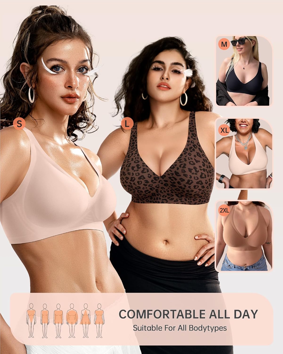 Womens Deep V Bras Wireless Comfortable Bra Supportive No Underwire Bras Tshirt Push Up Bralettes Plunge Seamless Bra - Colors A
