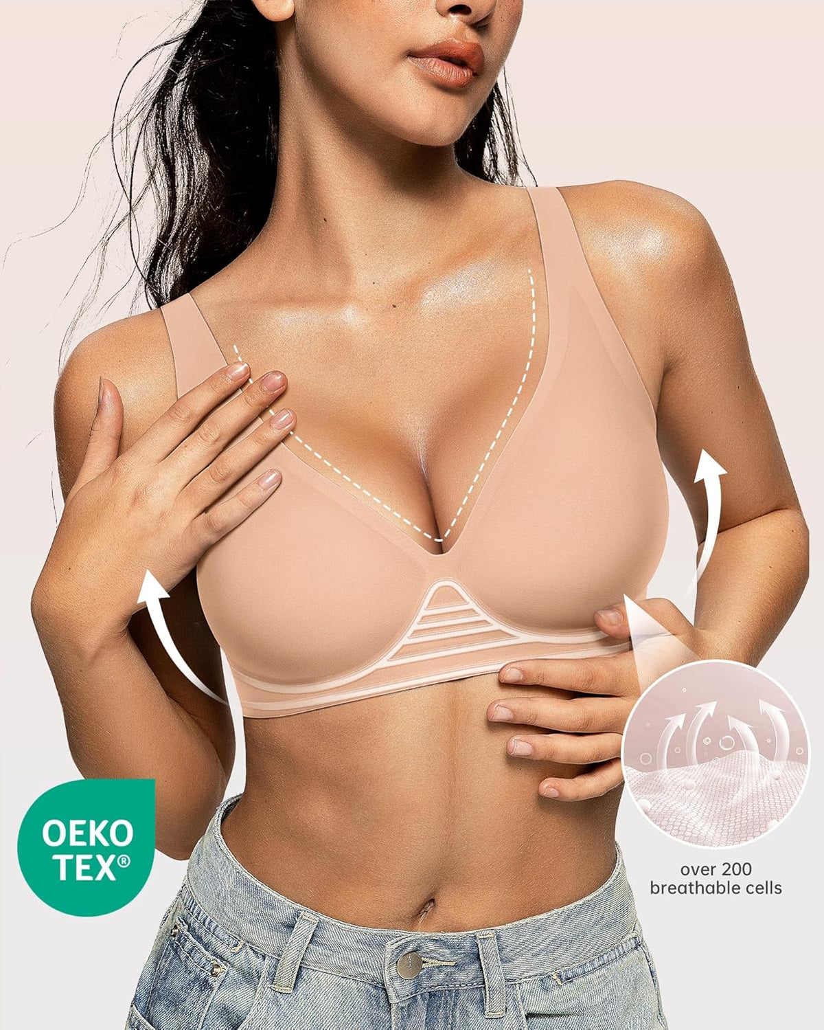 Womens Deep V Bras Wireless Comfortable Bra Supportive No Underwire Bras Tshirt Push Up Bralettes Plunge Seamless Bra - Colors A