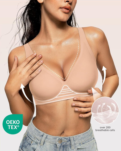 Womens Deep V Bras Wireless Comfortable Bra Supportive No Underwire Bras Tshirt Push Up Bralettes Plunge Seamless Bra - Colors A