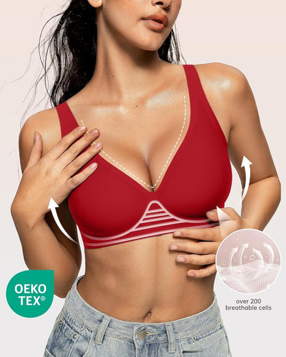 Womens Deep V Bras Wireless Comfortable Bra Supportive No Underwire Bras Tshirt Push Up Bralettes Plunge Seamless Bra - Colors A