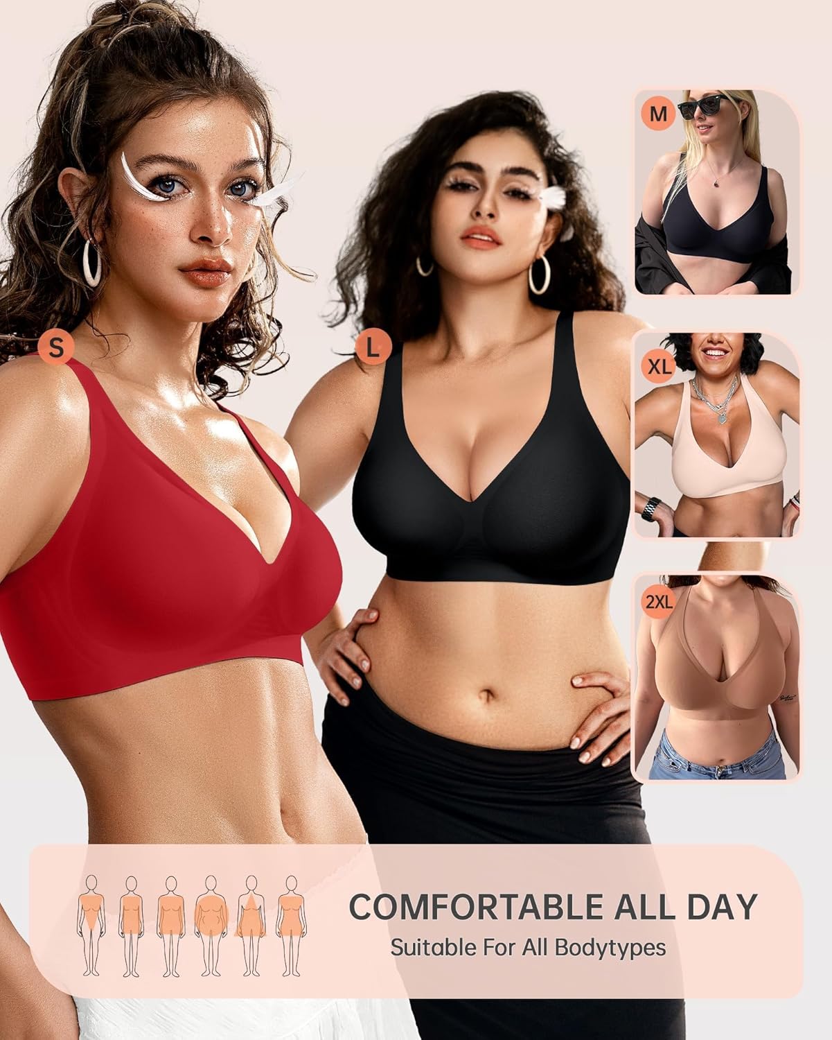 Womens Deep V Bras Wireless Comfortable Bra Supportive No Underwire Bras Tshirt Push Up Bralettes Plunge Seamless Bra - Colors A