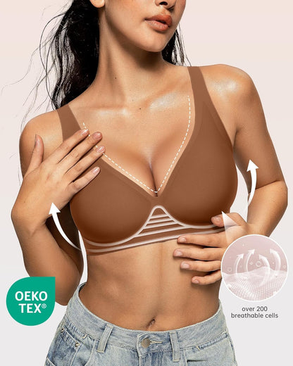 Womens Deep V Bras Wireless Comfortable Bra Supportive No Underwire Bras Tshirt Push Up Bralettes Plunge Seamless Bra - Colors A