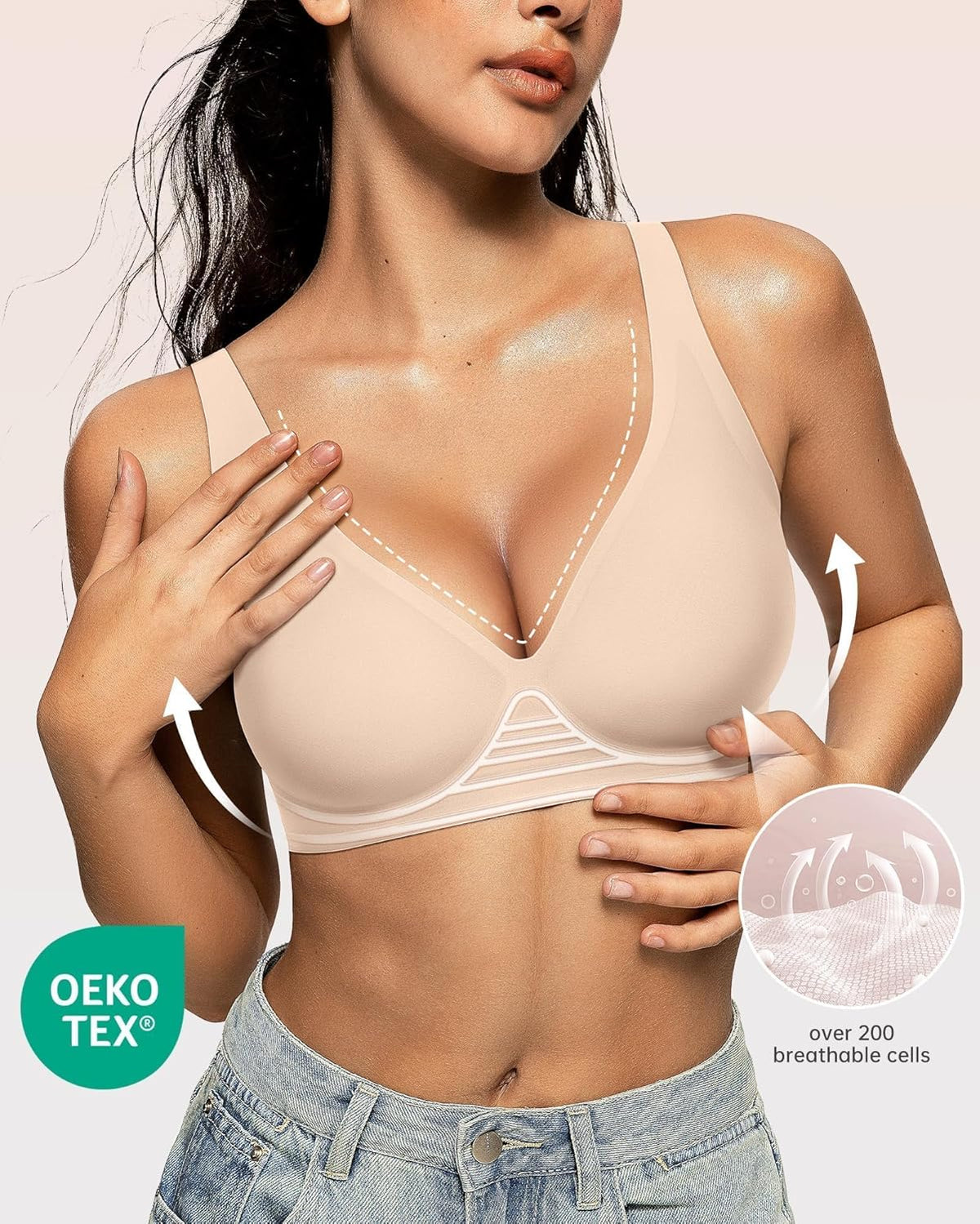 Womens Deep V Bras Wireless Comfortable Bra Supportive No Underwire Bras Tshirt Push Up Bralettes Plunge Seamless Bra - Colors A