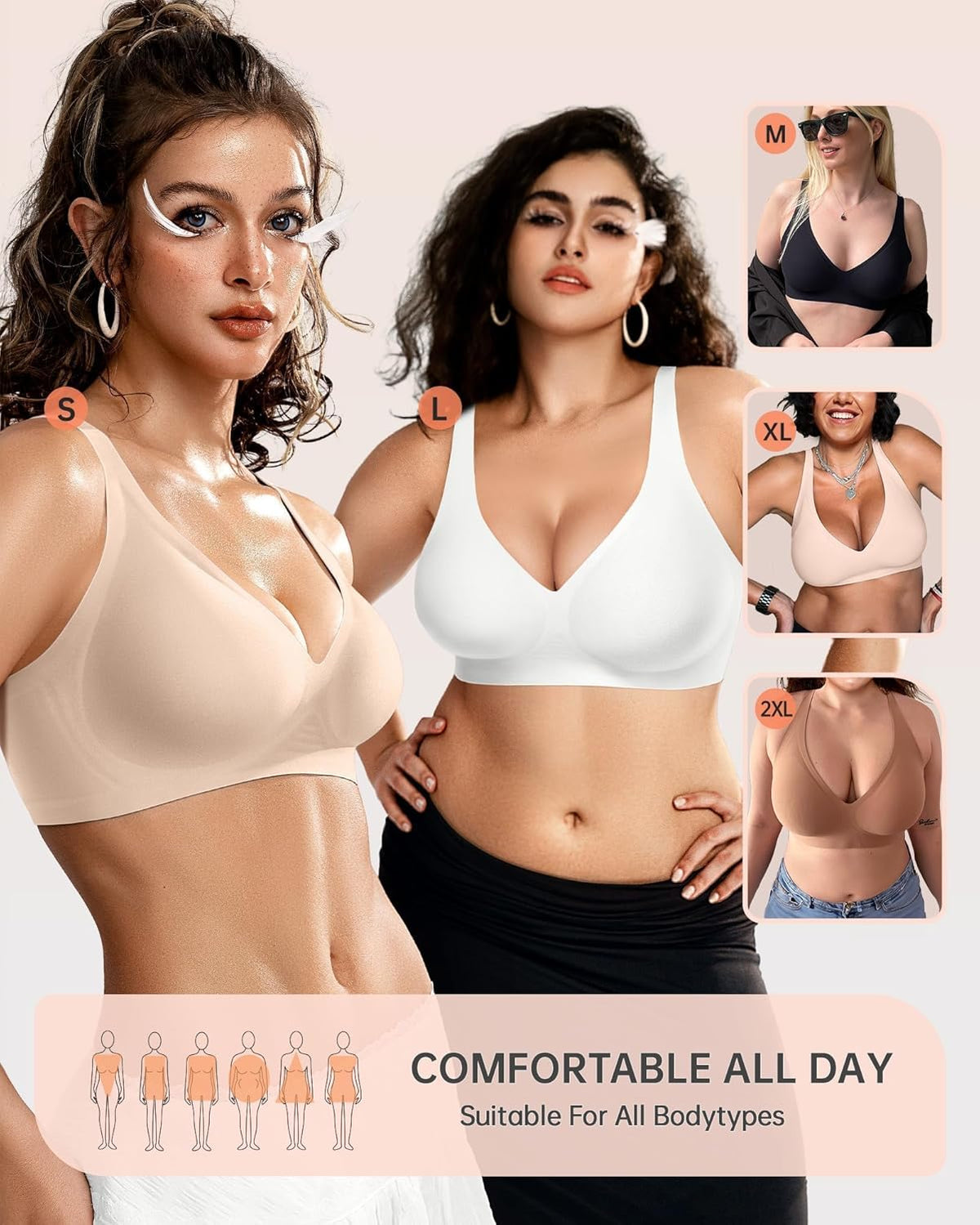 Womens Deep V Bras Wireless Comfortable Bra Supportive No Underwire Bras Tshirt Push Up Bralettes Plunge Seamless Bra - Colors A