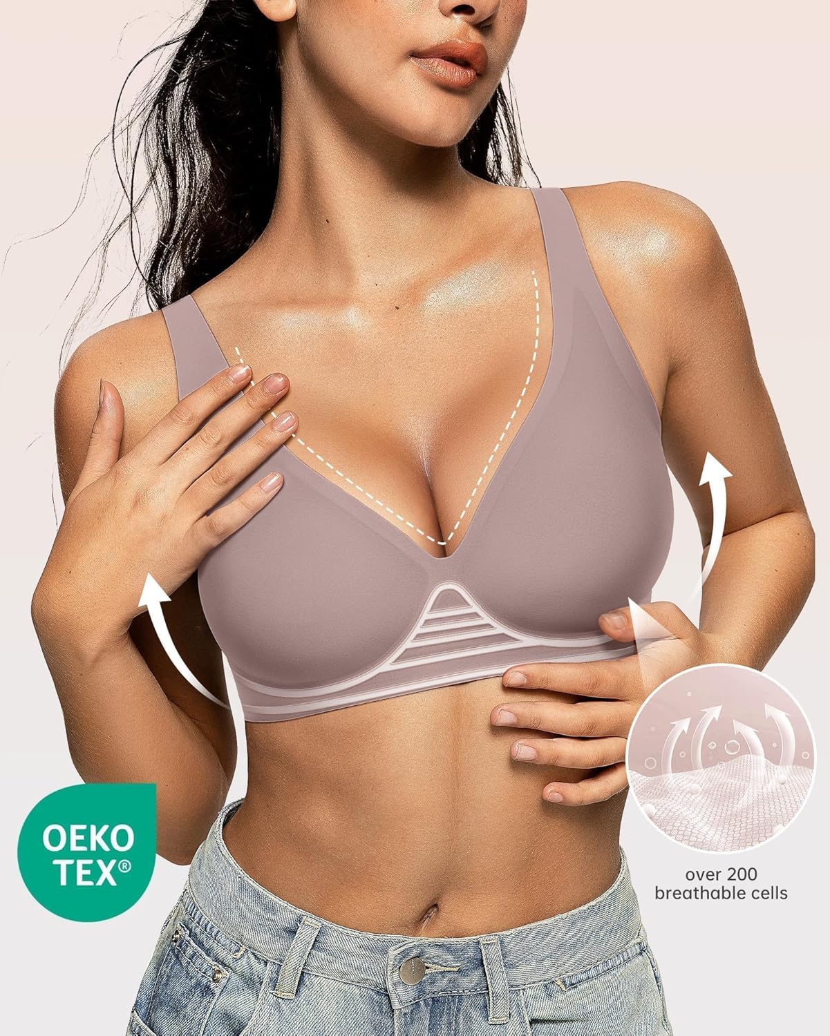 Womens Deep V Bras Wireless Comfortable Bra Supportive No Underwire Bras Tshirt Push Up Bralettes Plunge Seamless Bra - Colors A