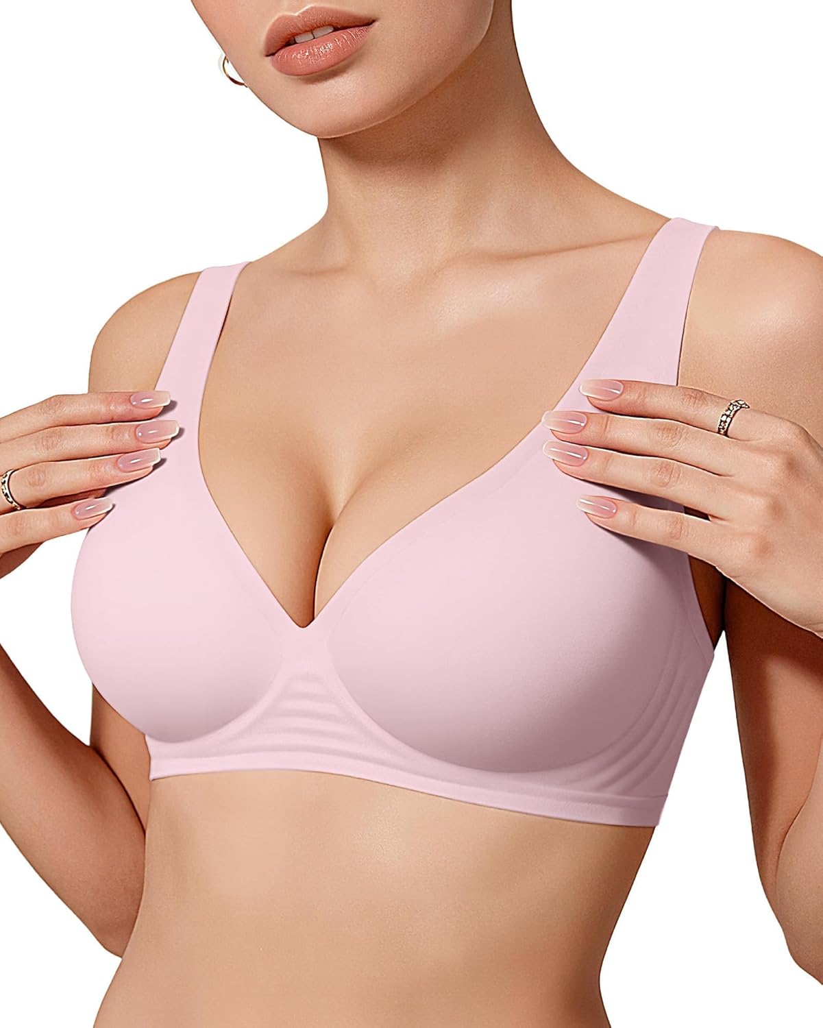 Womens Deep V Bras Wireless Comfortable Bra Supportive No Underwire Bras Tshirt Push Up Bralettes Plunge Seamless Bra - Colors A
