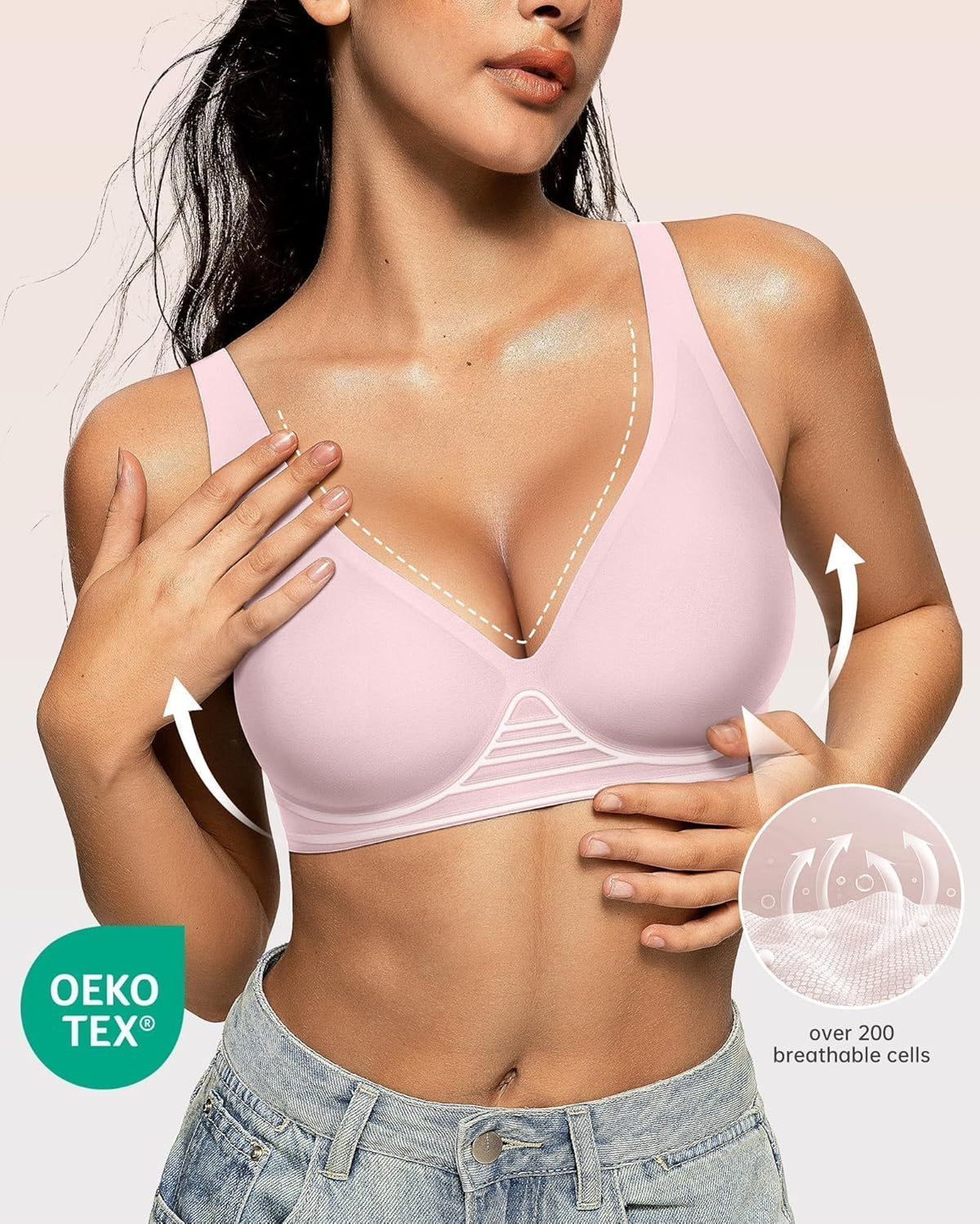 Womens Deep V Bras Wireless Comfortable Bra Supportive No Underwire Bras Tshirt Push Up Bralettes Plunge Seamless Bra - Colors A