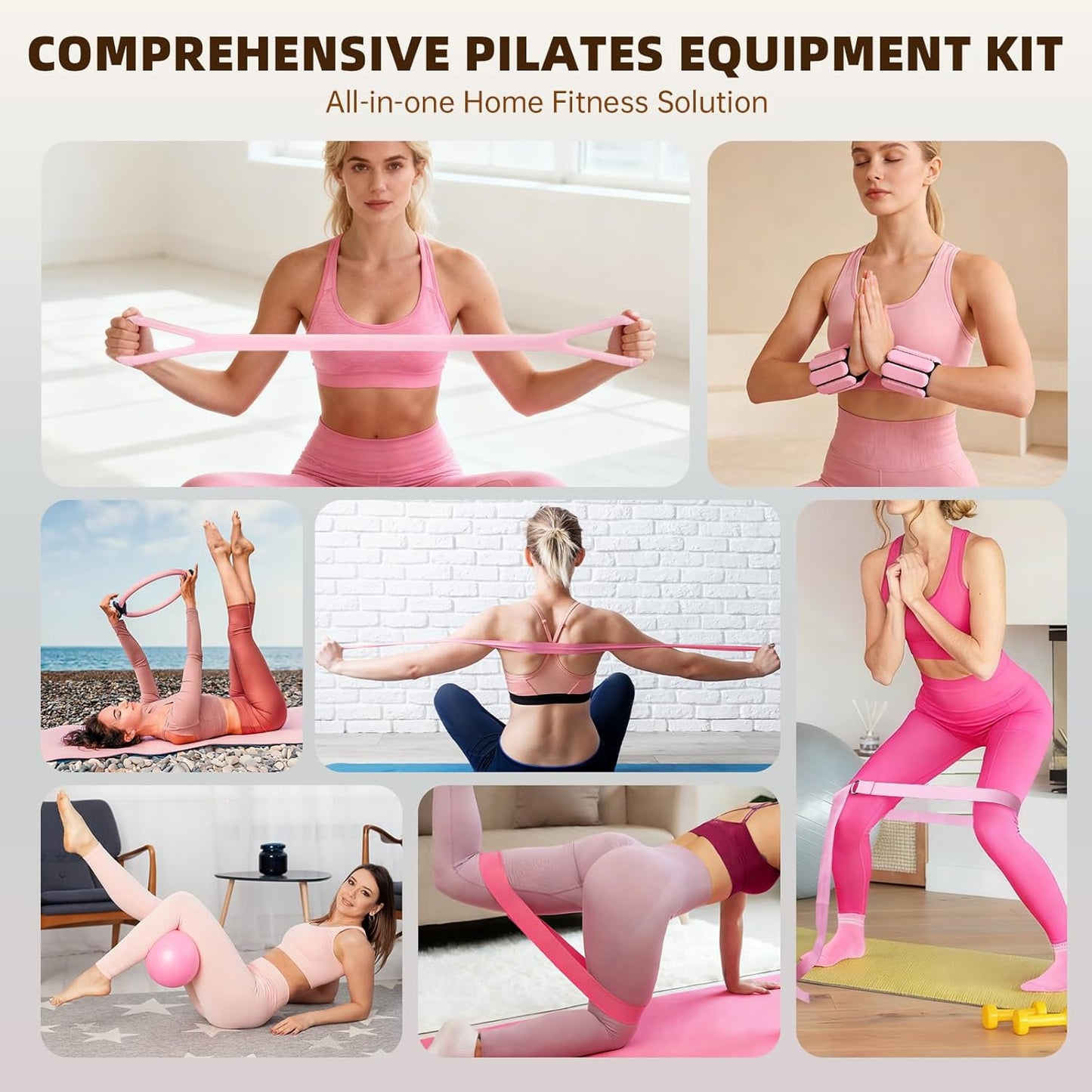 16PCS Pilates Kit, Home Pilates Workout Kit with Ankle Weights, Pilates Ring and Ball Set for Women, Pilates Equipment with Resistance Bands, Core Sliders & Socks for Starter Home Workouts