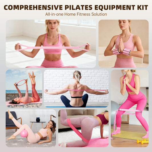 16PCS Pilates Kit, Home Pilates Workout Kit with Ankle Weights, Pilates Ring and Ball Set for Women, Pilates Equipment with Resistance Bands, Core Sliders & Socks for Starter Home Workouts