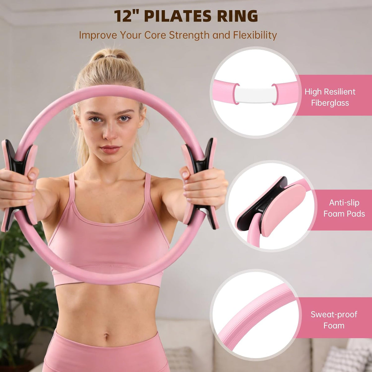 16PCS Pilates Kit, Home Pilates Workout Kit with Ankle Weights, Pilates Ring and Ball Set for Women, Pilates Equipment with Resistance Bands, Core Sliders & Socks for Starter Home Workouts
