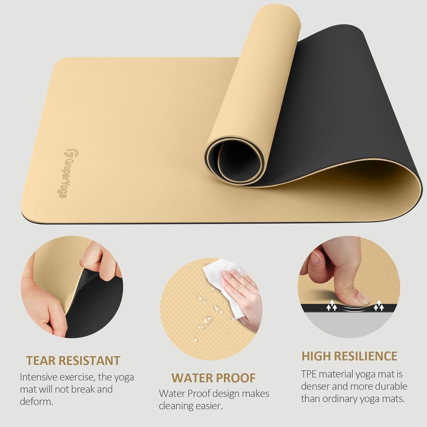 Yoga Mat Non Slip, 72"L x 24"W x 0.24"/0.32"TH, Anti-Tear Exercise Mat with Carrying Strap and Bag, Pro TPE Yoga Mats for Women, Workout Mats for Home, Pilates and Floor Exercises