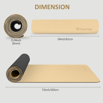Yoga Mat Non Slip, 72"L x 24"W x 0.24"/0.32"TH, Anti-Tear Exercise Mat with Carrying Strap and Bag, Pro TPE Yoga Mats for Women, Workout Mats for Home, Pilates and Floor Exercises