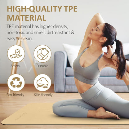 Yoga Mat Non Slip, 72"L x 24"W x 0.24"/0.32"TH, Anti-Tear Exercise Mat with Carrying Strap and Bag, Pro TPE Yoga Mats for Women, Workout Mats for Home, Pilates and Floor Exercises