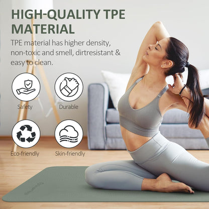 Yoga Mat Non Slip, 72"L x 24"W x 0.24"/0.32"TH, Anti-Tear Exercise Mat with Carrying Strap and Bag, Pro TPE Yoga Mats for Women, Workout Mats for Home, Pilates and Floor Exercises