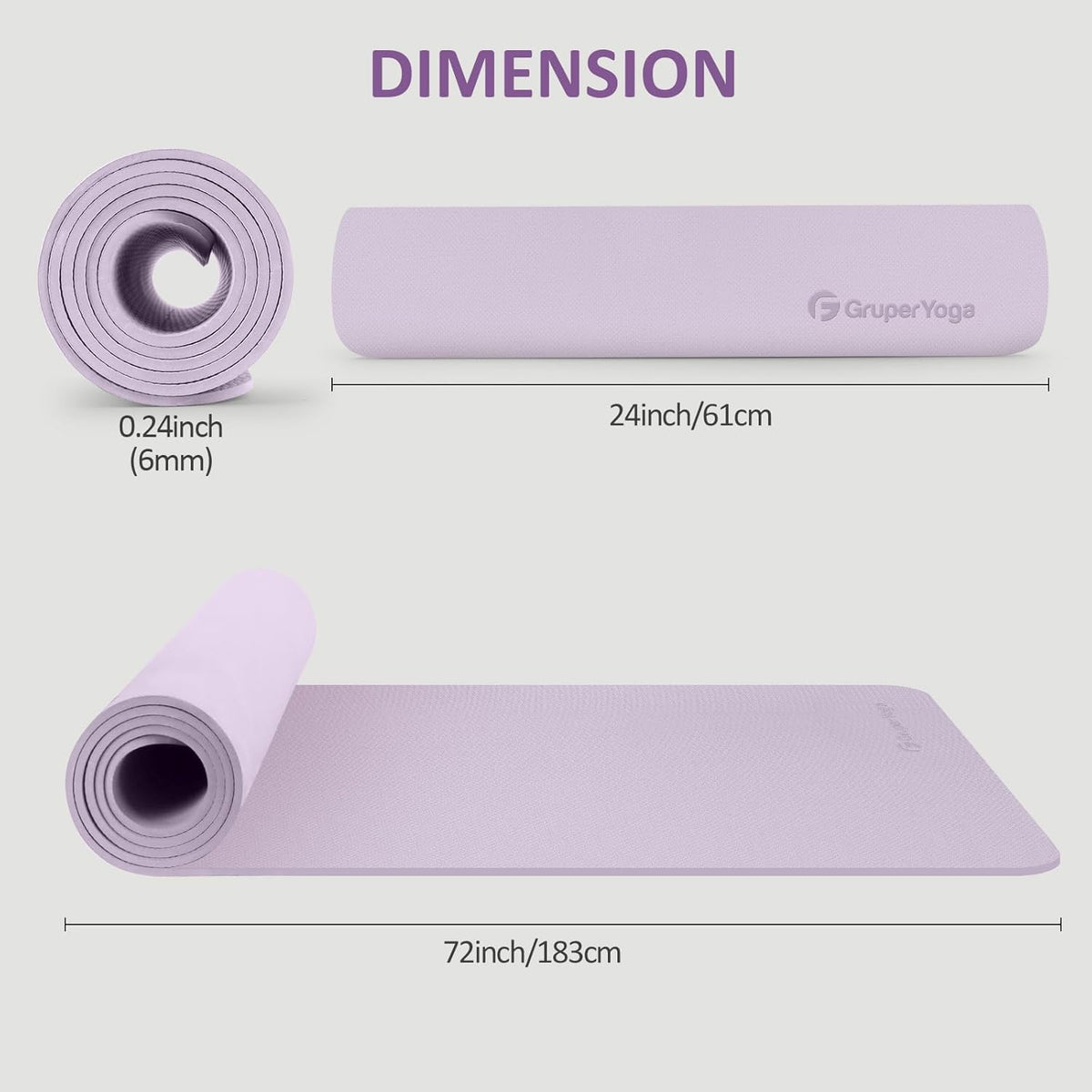 Yoga Mat Non Slip, 72"L x 24"W x 0.24"/0.32"TH, Anti-Tear Exercise Mat with Carrying Strap and Bag, Pro TPE Yoga Mats for Women, Workout Mats for Home, Pilates and Floor Exercises