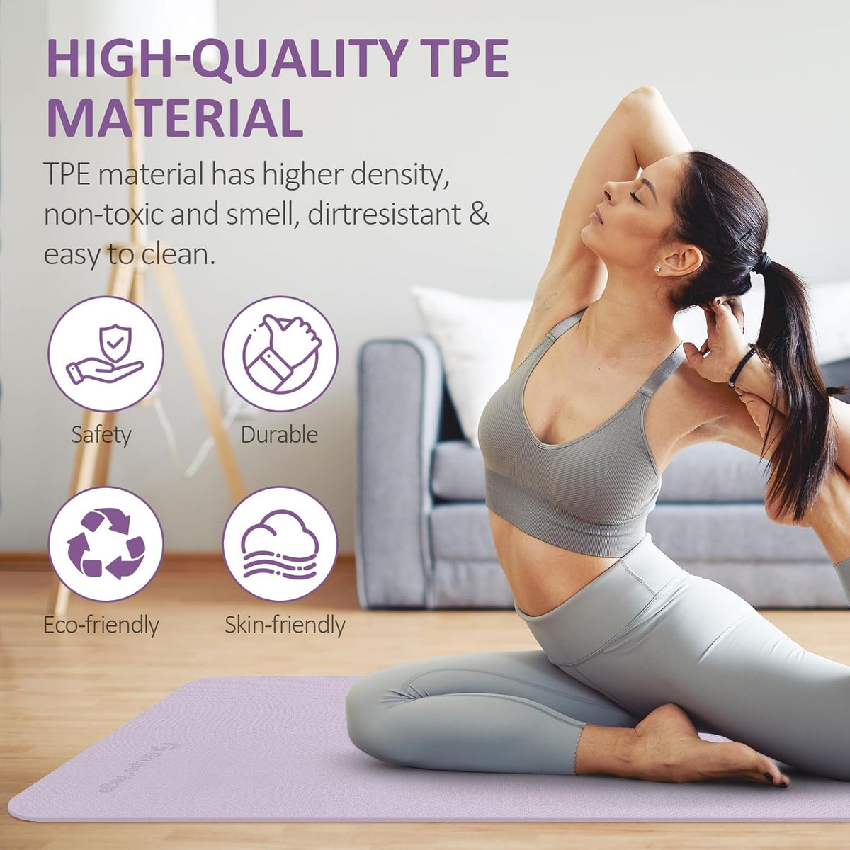Yoga Mat Non Slip, 72"L x 24"W x 0.24"/0.32"TH, Anti-Tear Exercise Mat with Carrying Strap and Bag, Pro TPE Yoga Mats for Women, Workout Mats for Home, Pilates and Floor Exercises