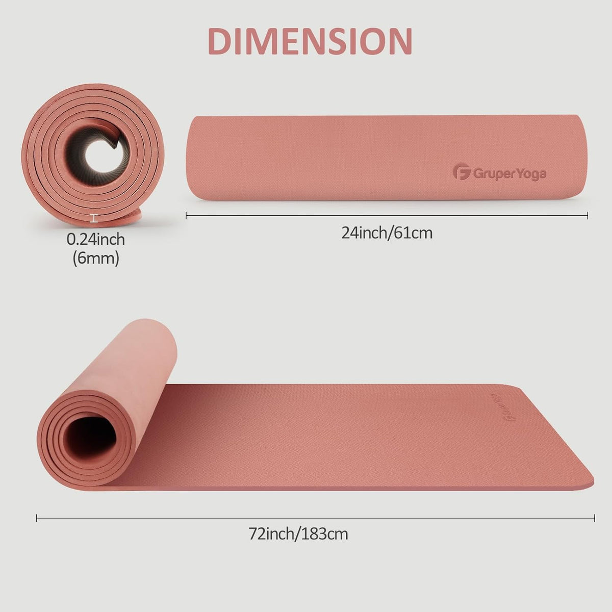 Yoga Mat Non Slip, 72"L x 24"W x 0.24"/0.32"TH, Anti-Tear Exercise Mat with Carrying Strap and Bag, Pro TPE Yoga Mats for Women, Workout Mats for Home, Pilates and Floor Exercises