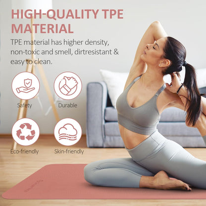 Yoga Mat Non Slip, 72"L x 24"W x 0.24"/0.32"TH, Anti-Tear Exercise Mat with Carrying Strap and Bag, Pro TPE Yoga Mats for Women, Workout Mats for Home, Pilates and Floor Exercises
