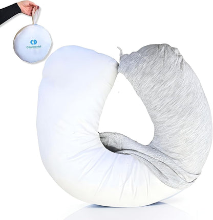 Travel Neck Pillow - U Shaped 13x11 Inch - Polyester Fill - Removable Gray Viscose Derived from Bamboo Cover in Travel Case