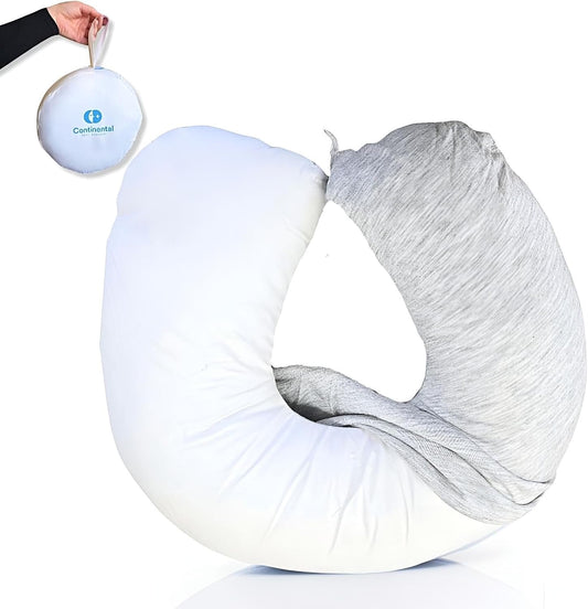 Travel Neck Pillow - U Shaped 13x11 Inch - Polyester Fill - Removable Gray Viscose Derived from Bamboo Cover in Travel Case