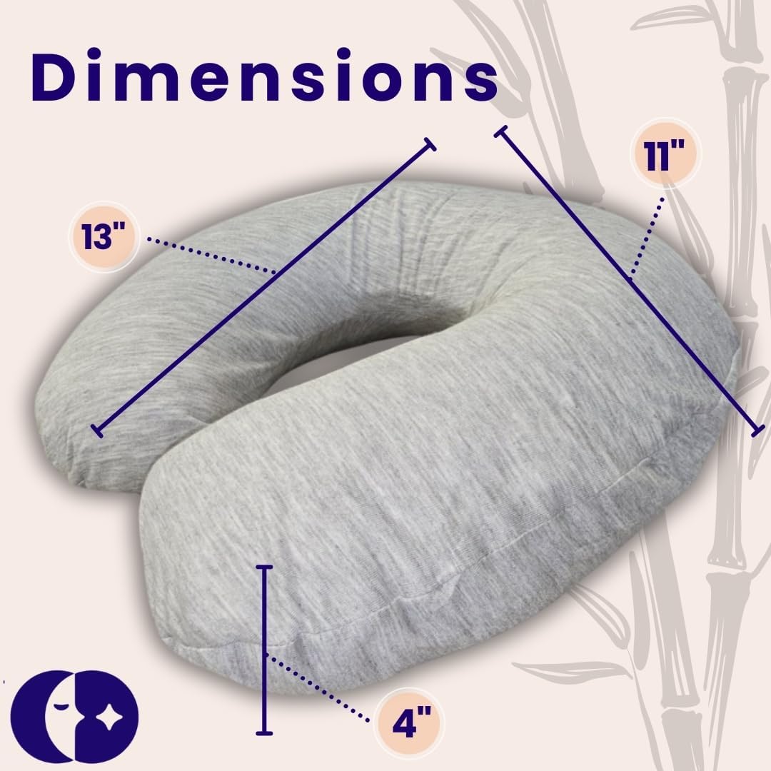 Travel Neck Pillow - U Shaped 13x11 Inch - Polyester Fill - Removable Gray Viscose Derived from Bamboo Cover in Travel Case