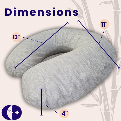 Travel Neck Pillow - U Shaped 13x11 Inch - Polyester Fill - Removable Gray Viscose Derived from Bamboo Cover in Travel Case