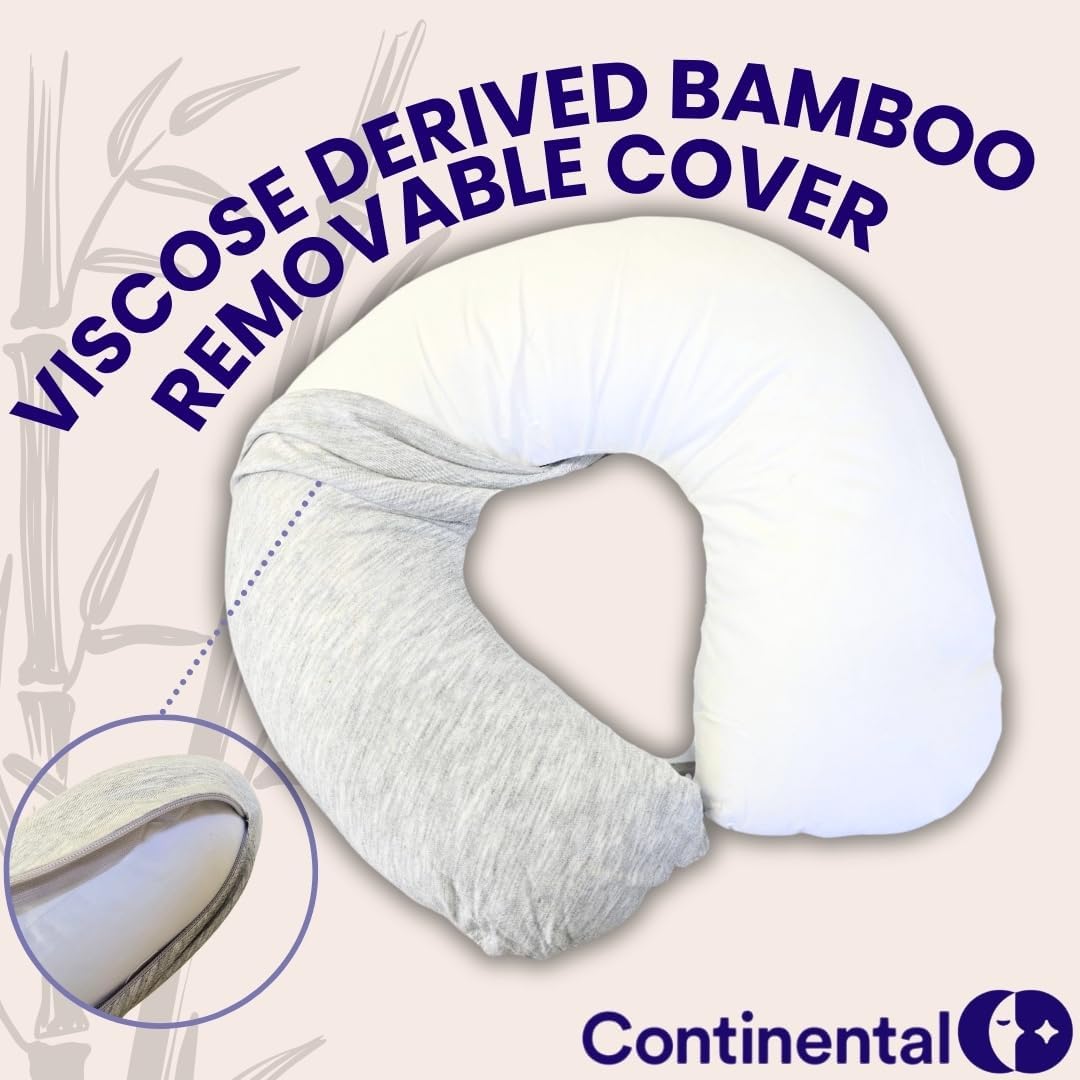 Travel Neck Pillow - U Shaped 13x11 Inch - Polyester Fill - Removable Gray Viscose Derived from Bamboo Cover in Travel Case