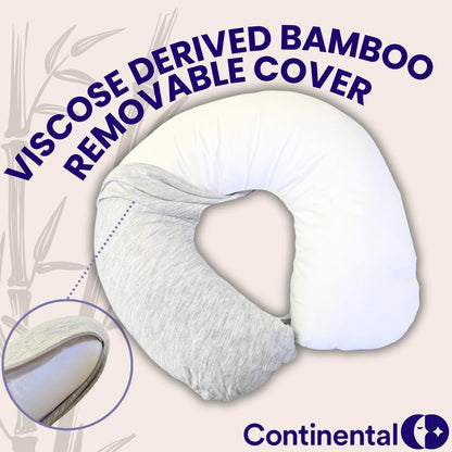 Travel Neck Pillow - U Shaped 13x11 Inch - Polyester Fill - Removable Gray Viscose Derived from Bamboo Cover in Travel Case