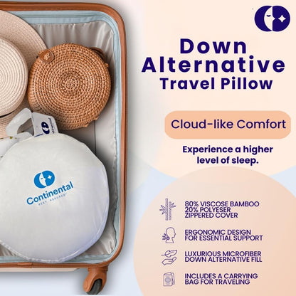 Travel Neck Pillow - U Shaped 13x11 Inch - Polyester Fill - Removable Gray Viscose Derived from Bamboo Cover in Travel Case