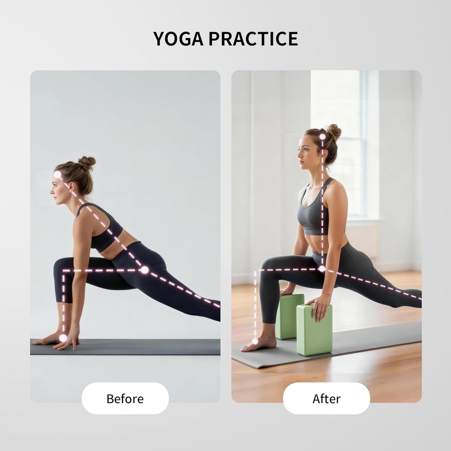Yoga Blocks, 2 Pack Supportive High Density Premium Eva Foam, Soft Non-Slip Surface with Curved Edges Stretch Blocks For Yoga, Pilates, Stretching