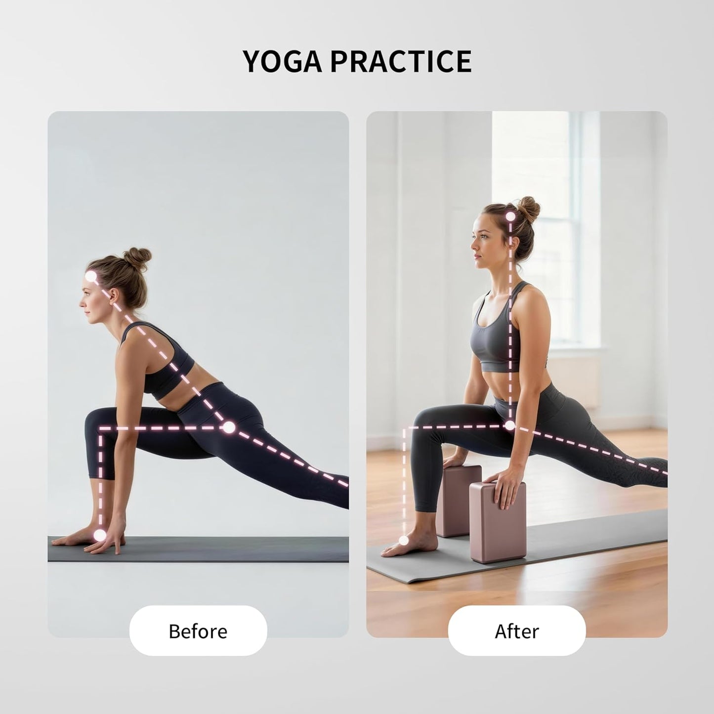 Yoga Blocks, 2 Pack Supportive High Density Premium Eva Foam, Soft Non-Slip Surface with Curved Edges Stretch Blocks For Yoga, Pilates, Stretching