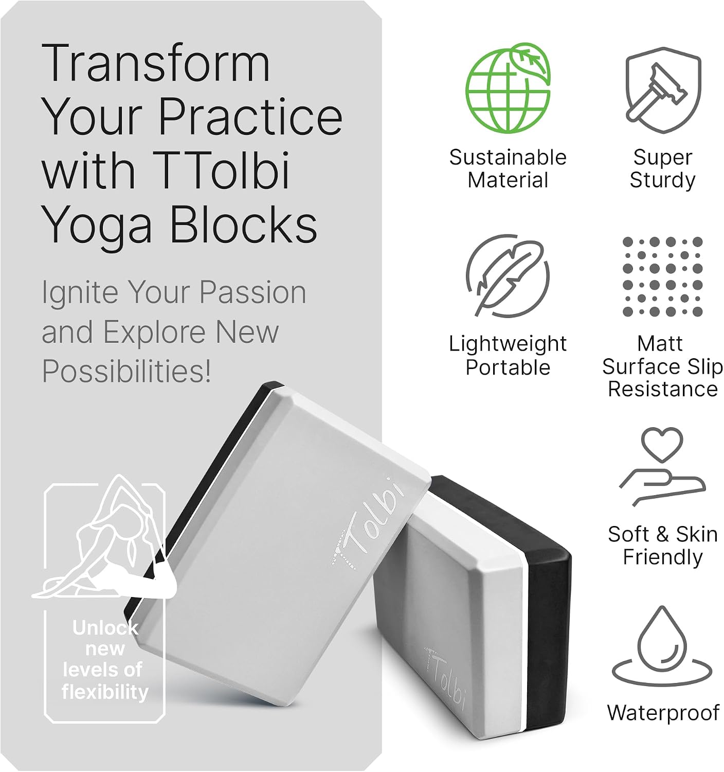 Yoga Blocks 2 Pack with Strap & Guide – Non-Slip EVA Foam Pilates Blocks for Home Workouts, Dance, Ballet, Gymnastics & Stretching Exercise | Ideal Dancer Gifts