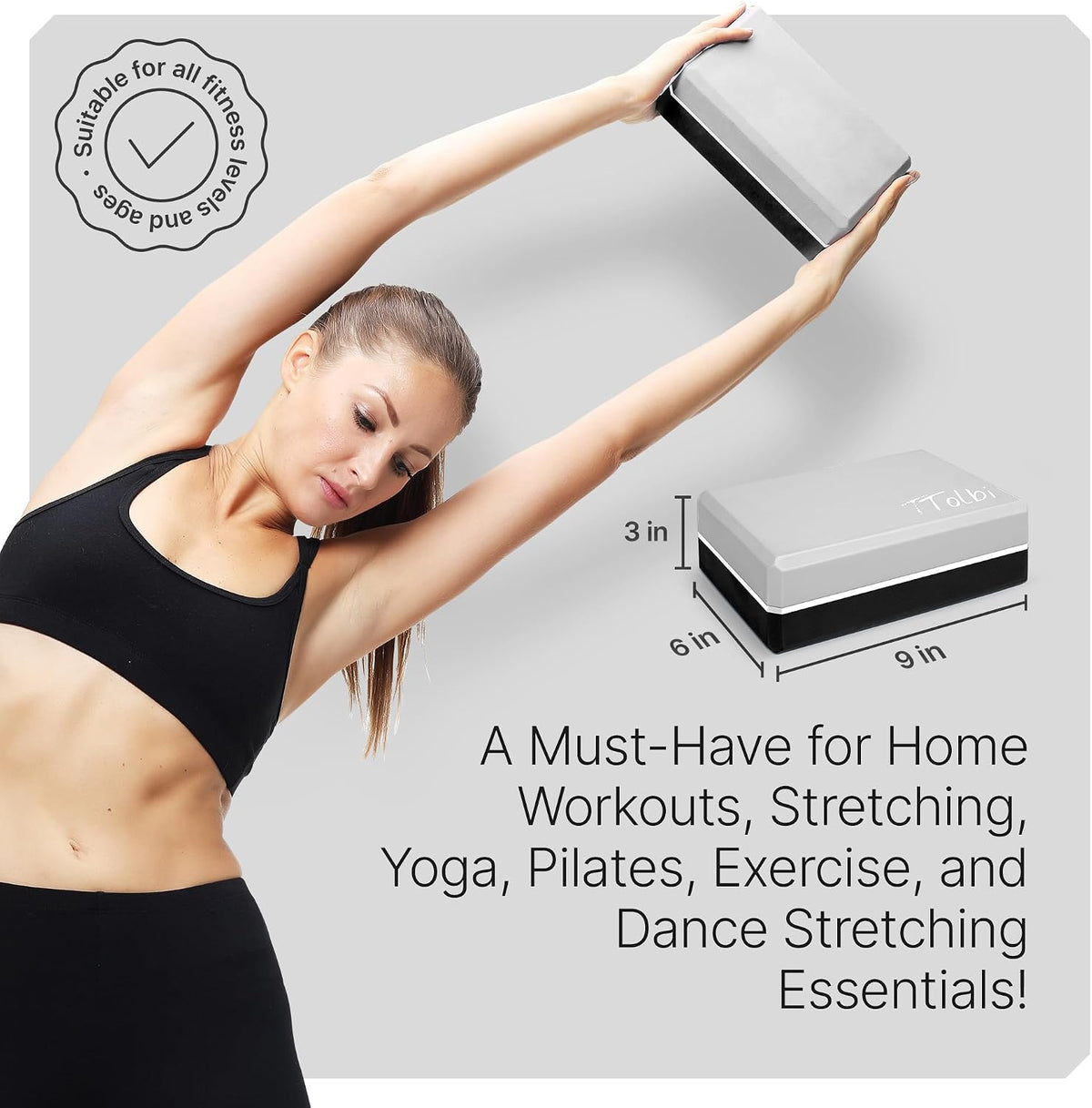 Yoga Blocks 2 Pack with Strap & Guide – Non-Slip EVA Foam Pilates Blocks for Home Workouts, Dance, Ballet, Gymnastics & Stretching Exercise | Ideal Dancer Gifts