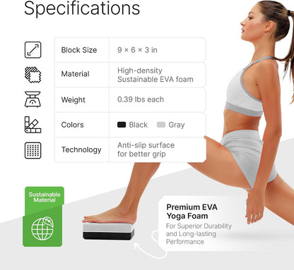 Yoga Blocks 2 Pack with Strap & Guide – Non-Slip EVA Foam Pilates Blocks for Home Workouts, Dance, Ballet, Gymnastics & Stretching Exercise | Ideal Dancer Gifts