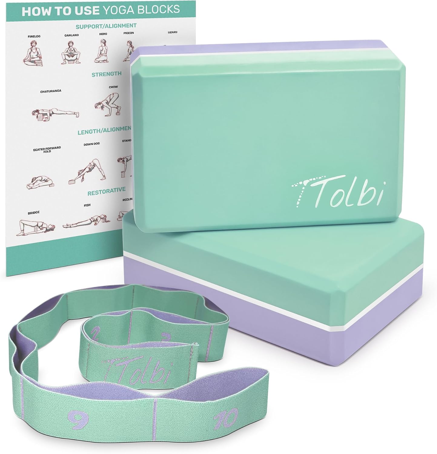 Yoga Blocks 2 Pack with Strap & Guide – Non-Slip EVA Foam Pilates Blocks for Home Workouts, Dance, Ballet, Gymnastics & Stretching Exercise | Ideal Dancer Gifts