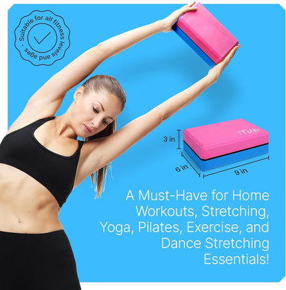 Yoga Blocks 2 Pack with Strap & Guide – Non-Slip EVA Foam Pilates Blocks for Home Workouts, Dance, Ballet, Gymnastics & Stretching Exercise | Ideal Dancer Gifts