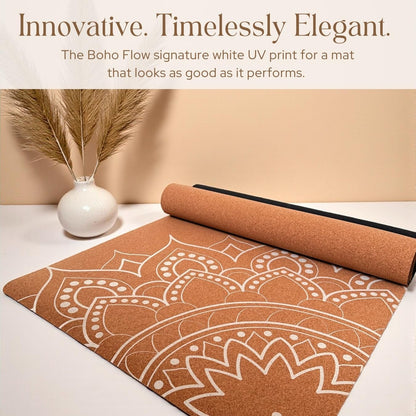 Designer Cork Yoga Mat – Signature Aesthetics on Quality Portuguese Cork with 5mm Solid Tree Rubber Base for Lasting Stability – Non Slip Grip, Odor Free and Non Toxic