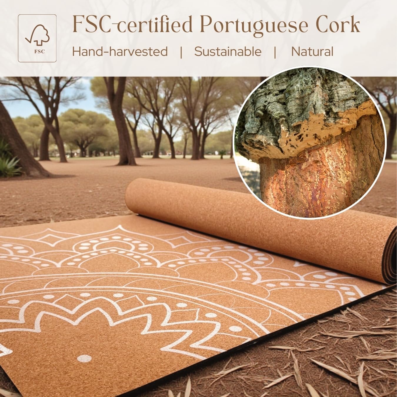 Designer Cork Yoga Mat – Signature Aesthetics on Quality Portuguese Cork with 5mm Solid Tree Rubber Base for Lasting Stability – Non Slip Grip, Odor Free and Non Toxic