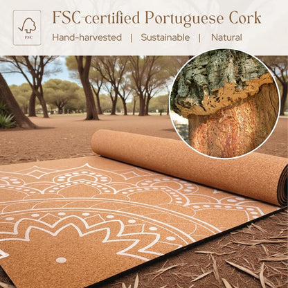 Designer Cork Yoga Mat – Signature Aesthetics on Quality Portuguese Cork with 5mm Solid Tree Rubber Base for Lasting Stability – Non Slip Grip, Odor Free and Non Toxic