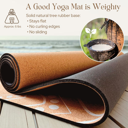 Designer Cork Yoga Mat – Signature Aesthetics on Quality Portuguese Cork with 5mm Solid Tree Rubber Base for Lasting Stability – Non Slip Grip, Odor Free and Non Toxic