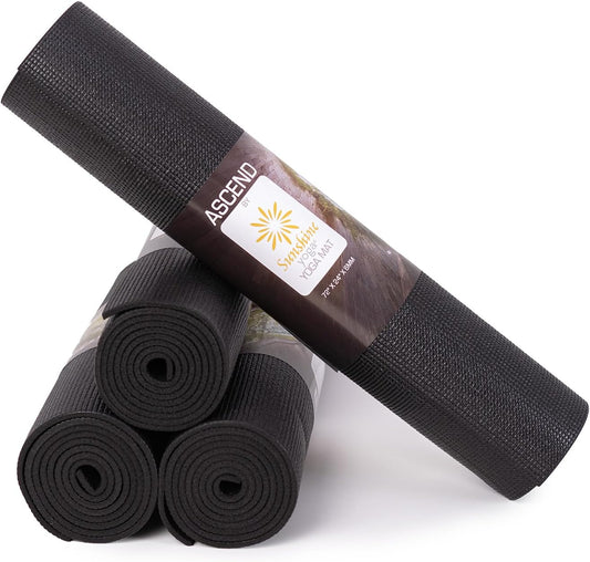 Ascend 6mm Thick Yoga Mat, 4 Pack, 72x24in | Premium Non Slip Exercise Mat for Pilates, Workout, Stretching, Fitness, Training - Gym Mat for Home and Studio