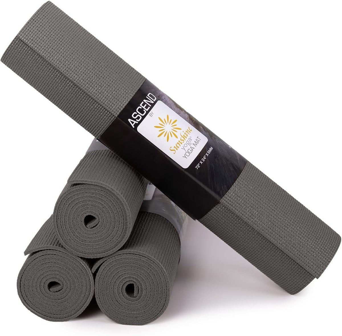 Ascend 6mm Thick Yoga Mat, 4 Pack, 72x24in | Premium Non Slip Exercise Mat for Pilates, Workout, Stretching, Fitness, Training - Gym Mat for Home and Studio