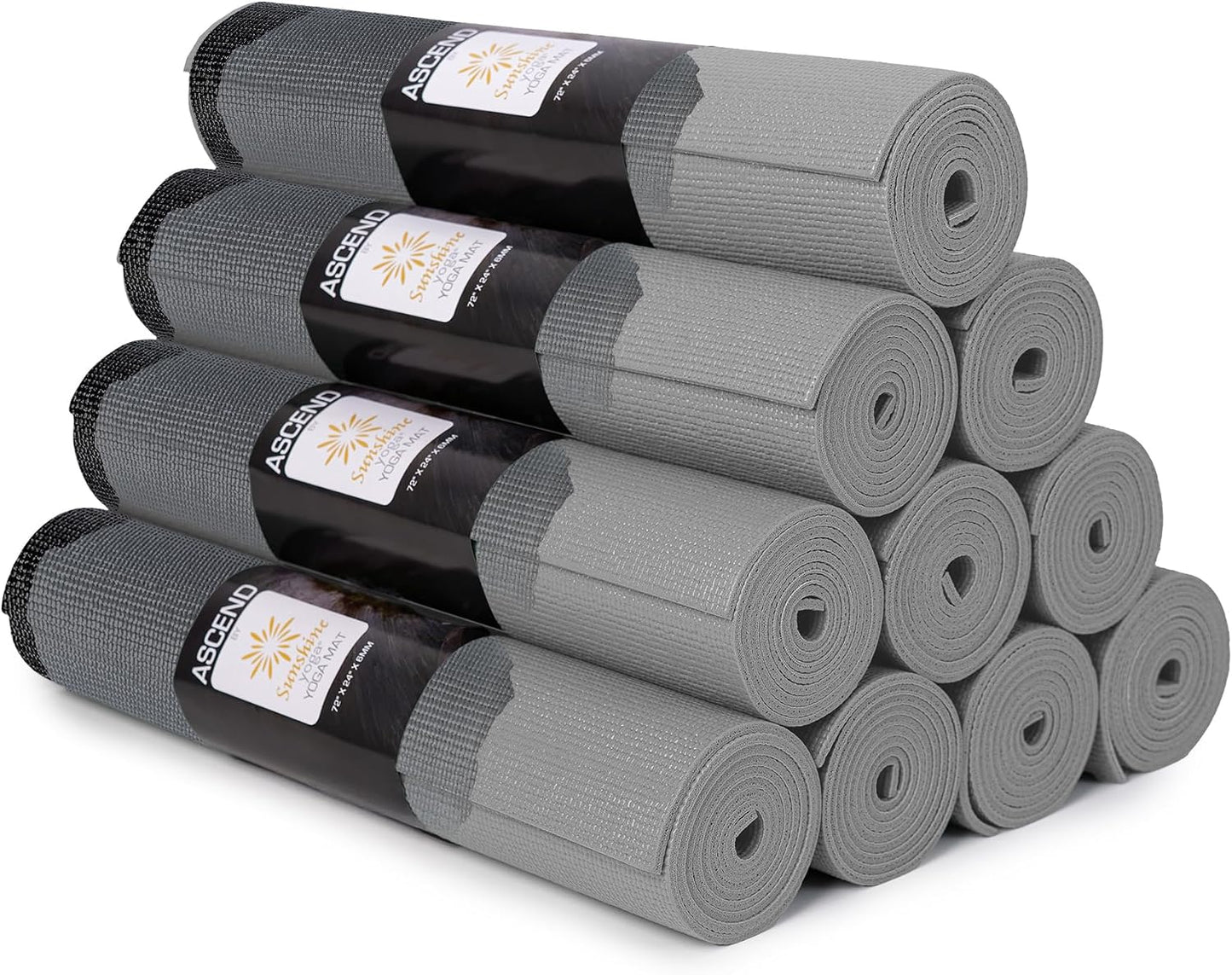 Ascend 6mm Thick Yoga Mat, 4 Pack, 72x24in | Premium Non Slip Exercise Mat for Pilates, Workout, Stretching, Fitness, Training - Gym Mat for Home and Studio