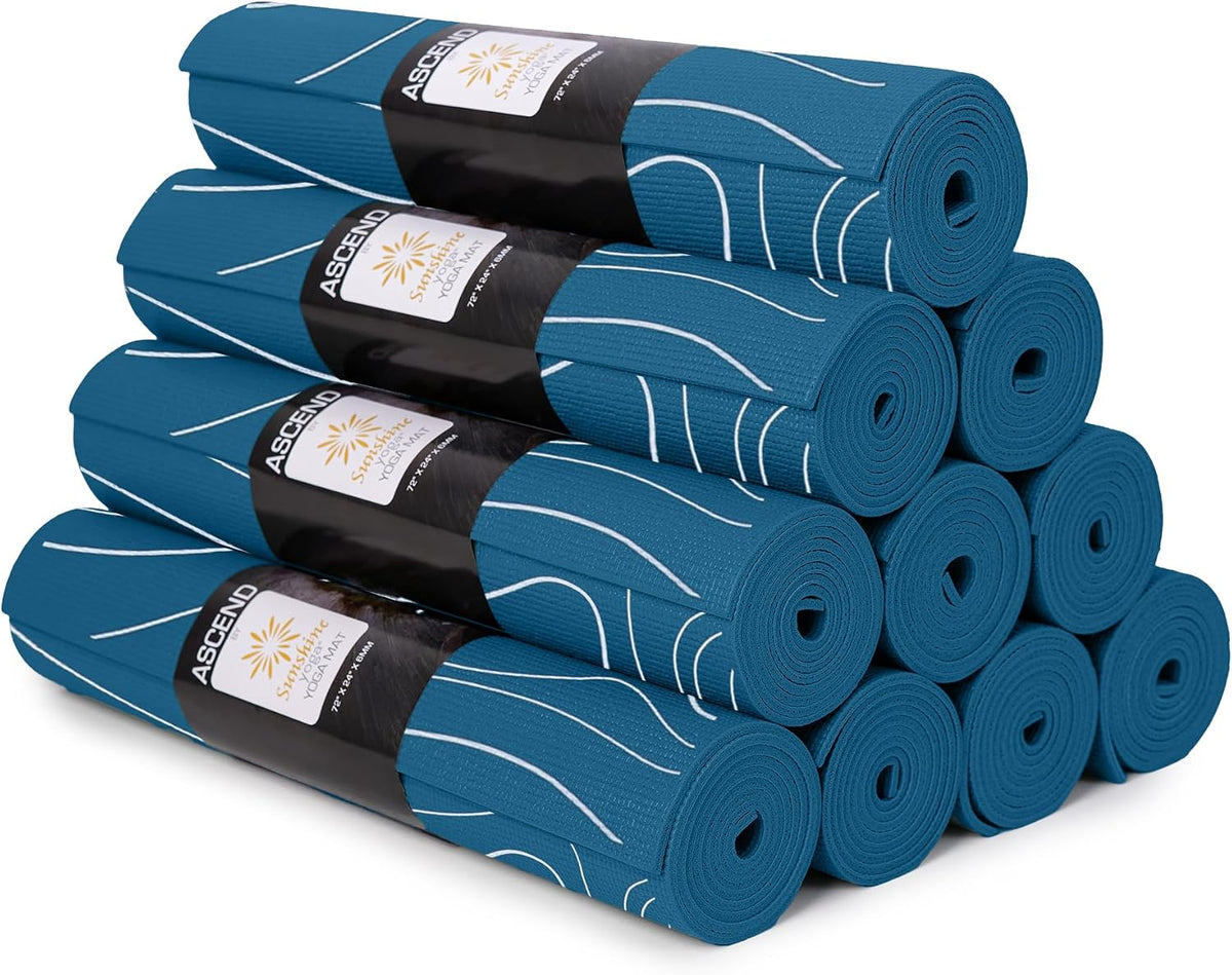 Ascend 6mm Thick Yoga Mat, 4 Pack, 72x24in | Premium Non Slip Exercise Mat for Pilates, Workout, Stretching, Fitness, Training - Gym Mat for Home and Studio