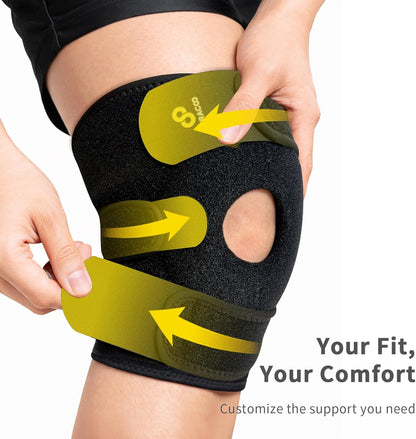 Knee Support Brace for Men Women, Adjustable Compression Sleeve Wrap Patellar Pad Tendon - Arthritis Pain, meniscus tear, Injury Recovery, Running, Workout, KS10