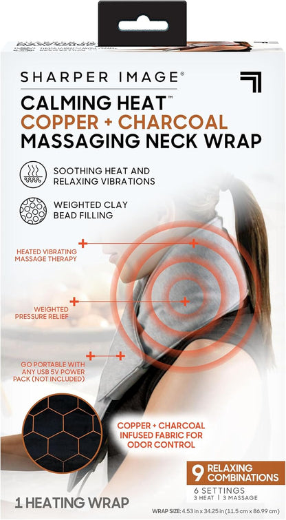 Neck Wrap by Sharper Image Copper & Charcoal Infused Personal Electric Neck Heating Pad with Vibrations, 3 Heat & 3 Vibration Settings- 9 Relaxing Combinations